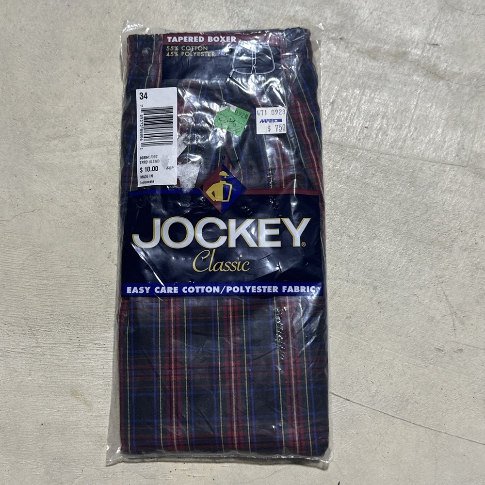 VTG New Old Stock 1 Pack of Jockey Classic Boxers Plaid Mens Size 34 Tapered Cut